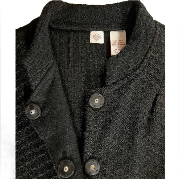 Anthropologie Cross Stitch Heart black Sweater Jacket Abalone shell Y2K Small - Picture 6 of 7
